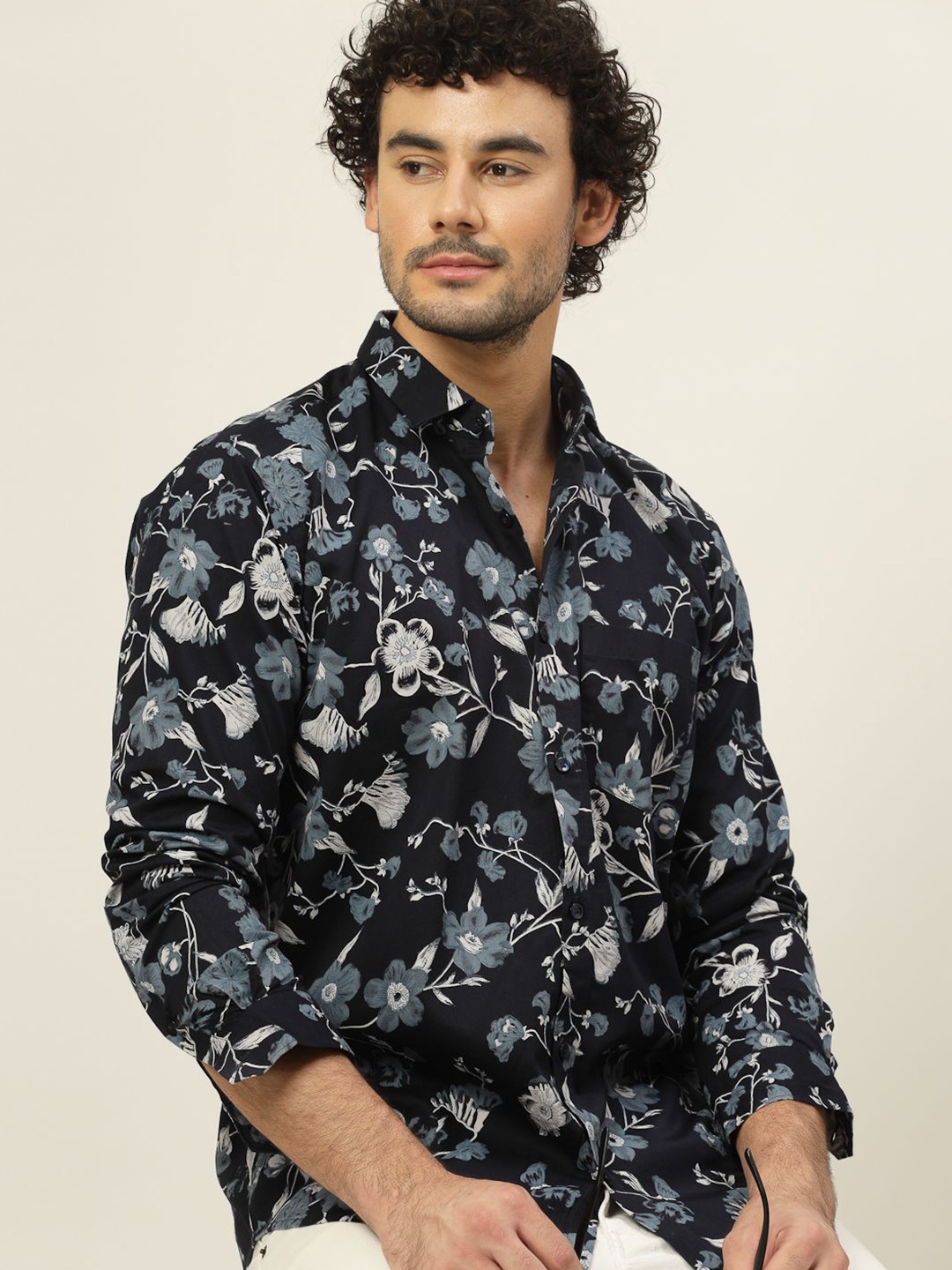 

JADEBERRY Men Classic Slim Fit Floral Opaque Printed Casual Shirt, Blue