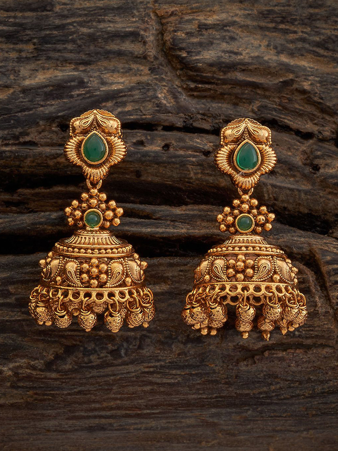 

Kushal's Fashion Jewellery Dome Shaped Ethnic Antique Jhumkas Earrings, Gold
