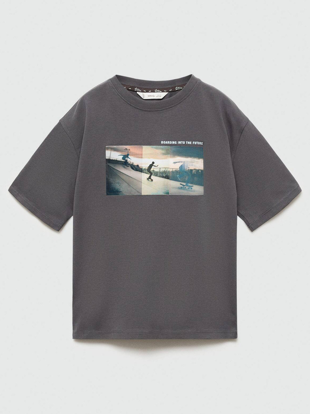 

Mango Kids Boys Pure Cotton Graphic Printed T-shirt, Grey
