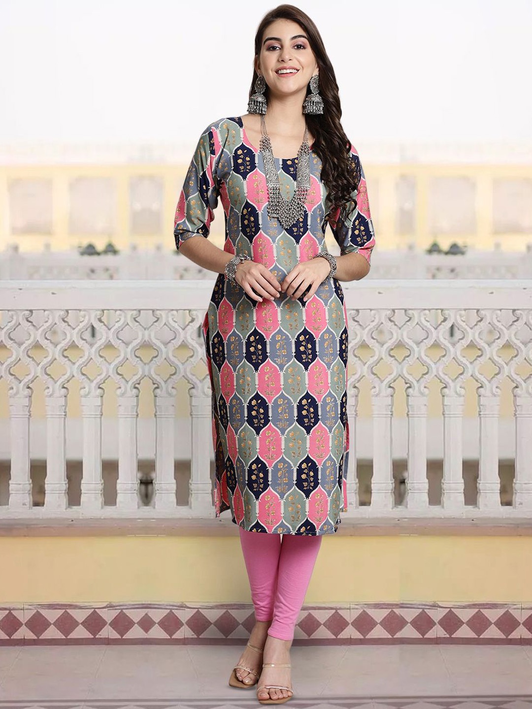 

7Threads Women Ethnic Motifs Printed Sequinned Floral Crepe Kurta, Multi