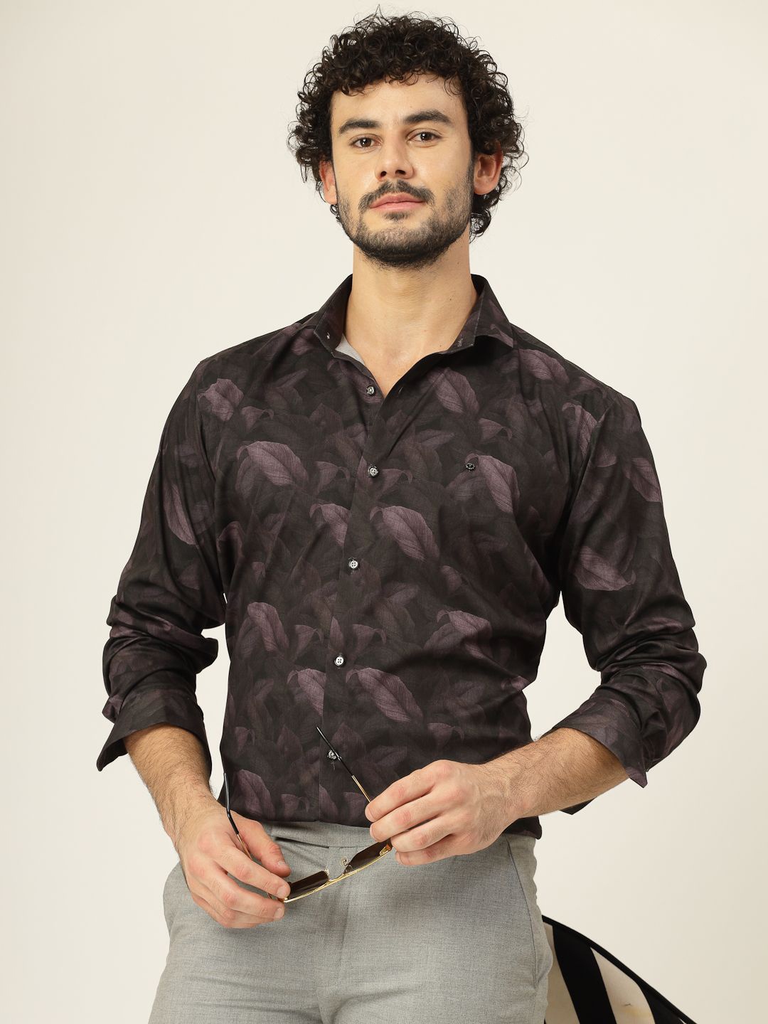 

JADEBERRY Men Classic Slim Fit Opaque Printed Party Shirt, Purple