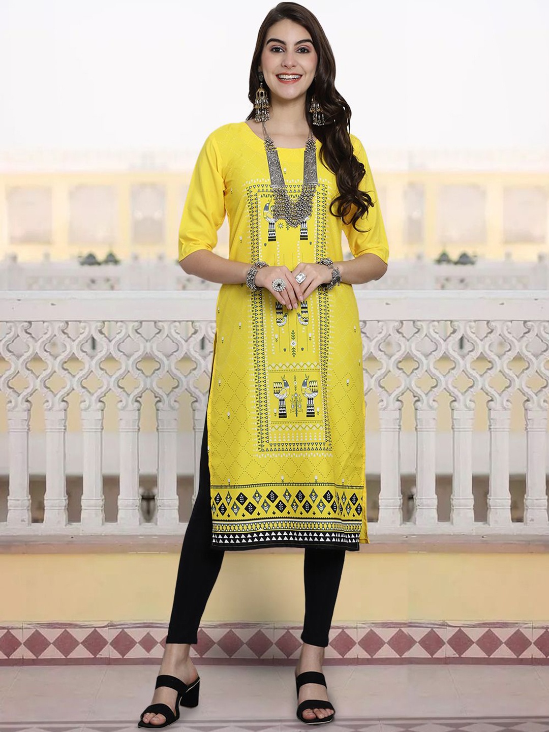 

7Threads Women Ethnic Motifs Printed Sequinned Floral Crepe Kurta, Multi