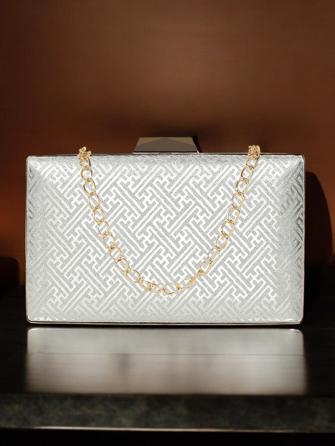 

CRUSSET Printed Box Clutch, Silver
