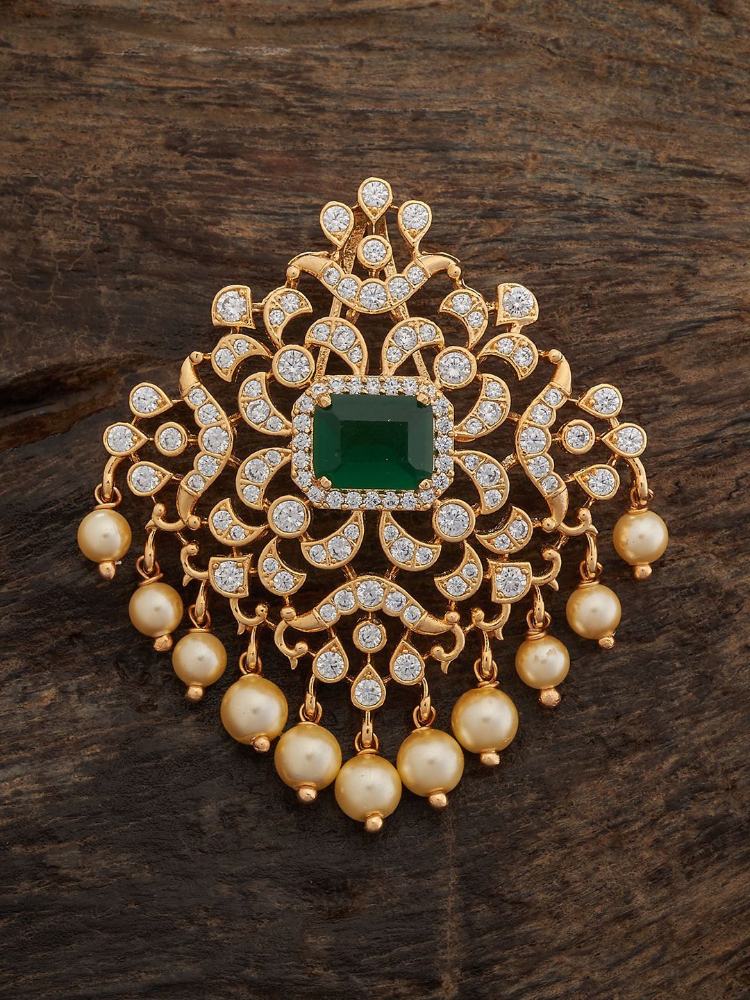 

Kushal's Fashion Jewellery Gold-Plated Cubic Zirconia Studded Floral Pendant