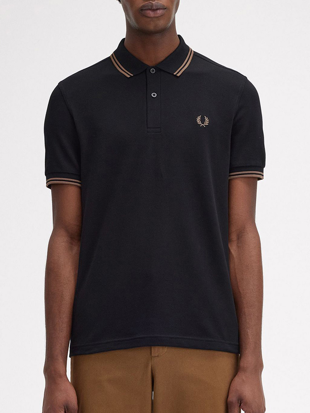 

Fred Perry Men Polo Collar Applique T-shirt, Black