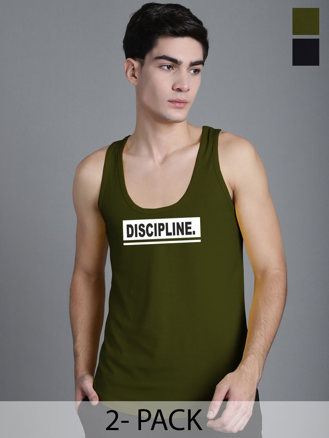 

FBAR 2Pcs Sleeveless Printed Cotton Innerwear Vest, Olive