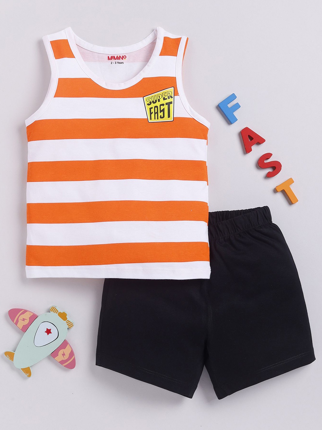 

MIMINO Boys Printed T-shirt with Shorts, Orange