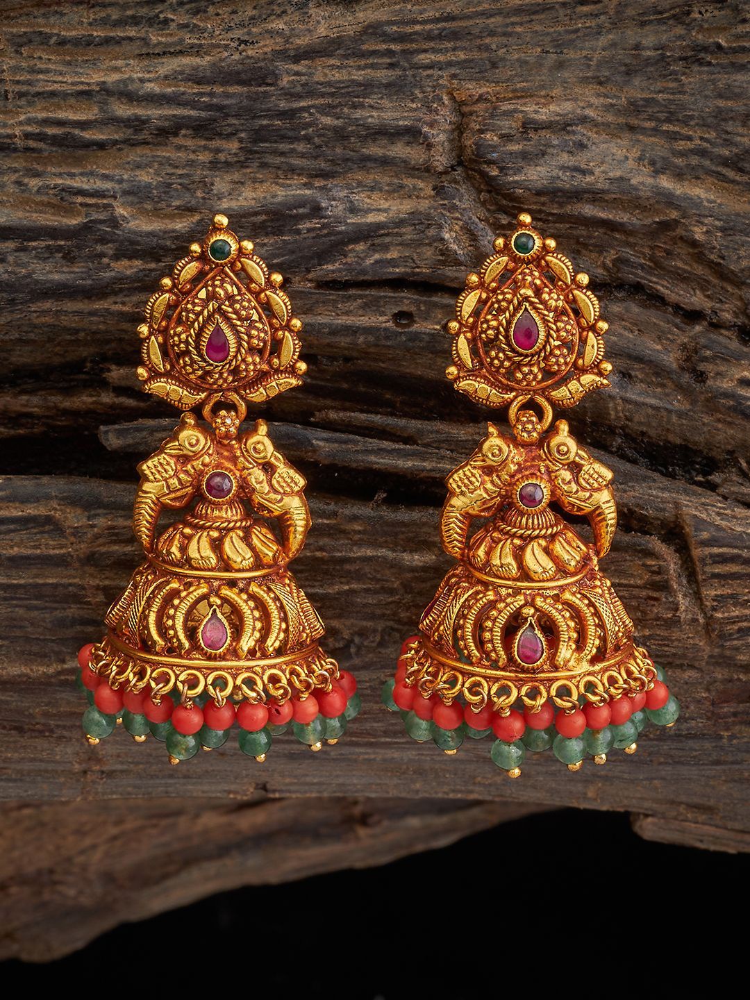 

Kushal's Fashion Jewellery Gold-Plated Artificial Stones Dome Shaped Jhumkas