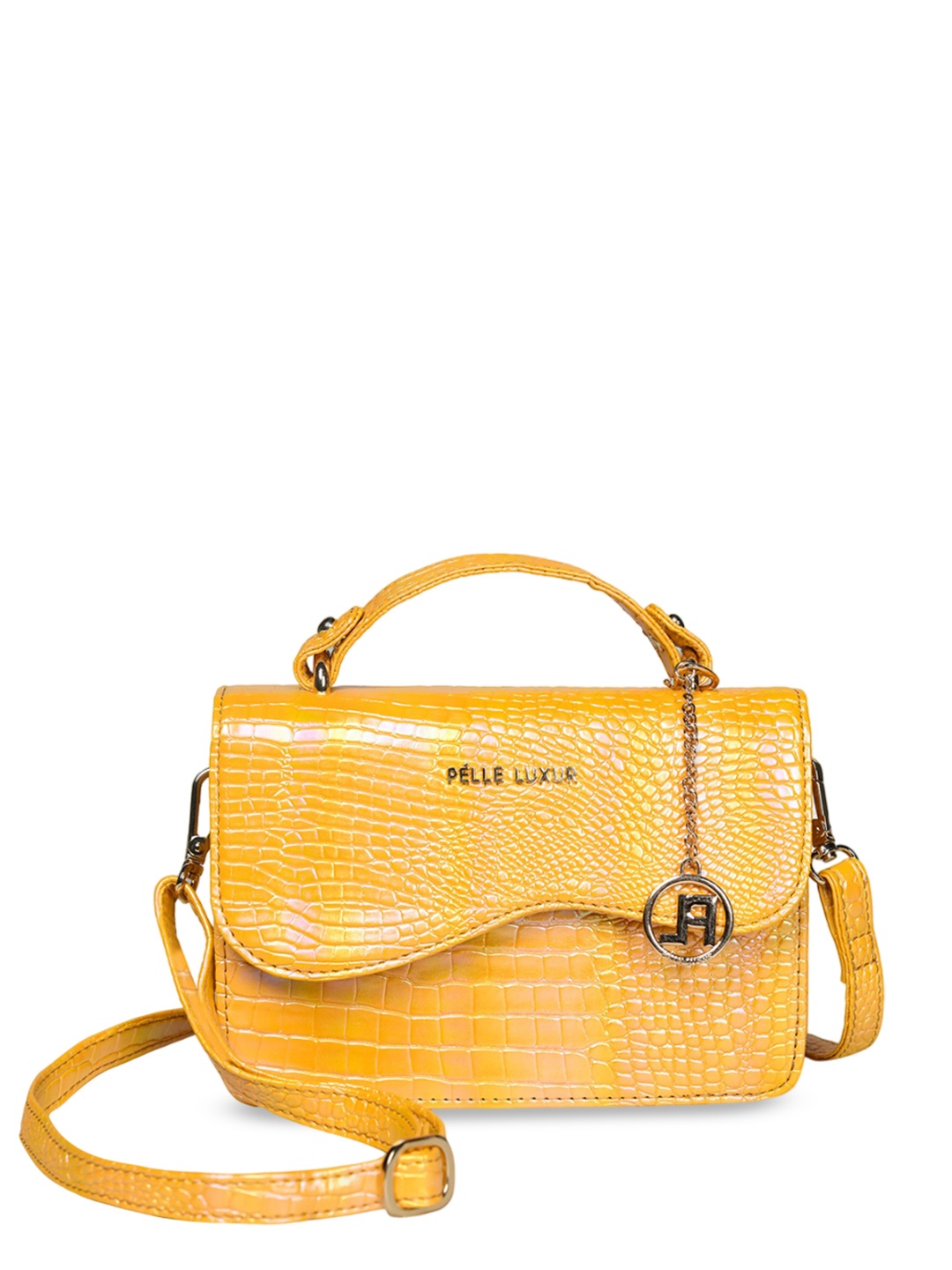 

PELLE LUXUR Animal Textured PU Structured Satchel with Tasselled, Mustard