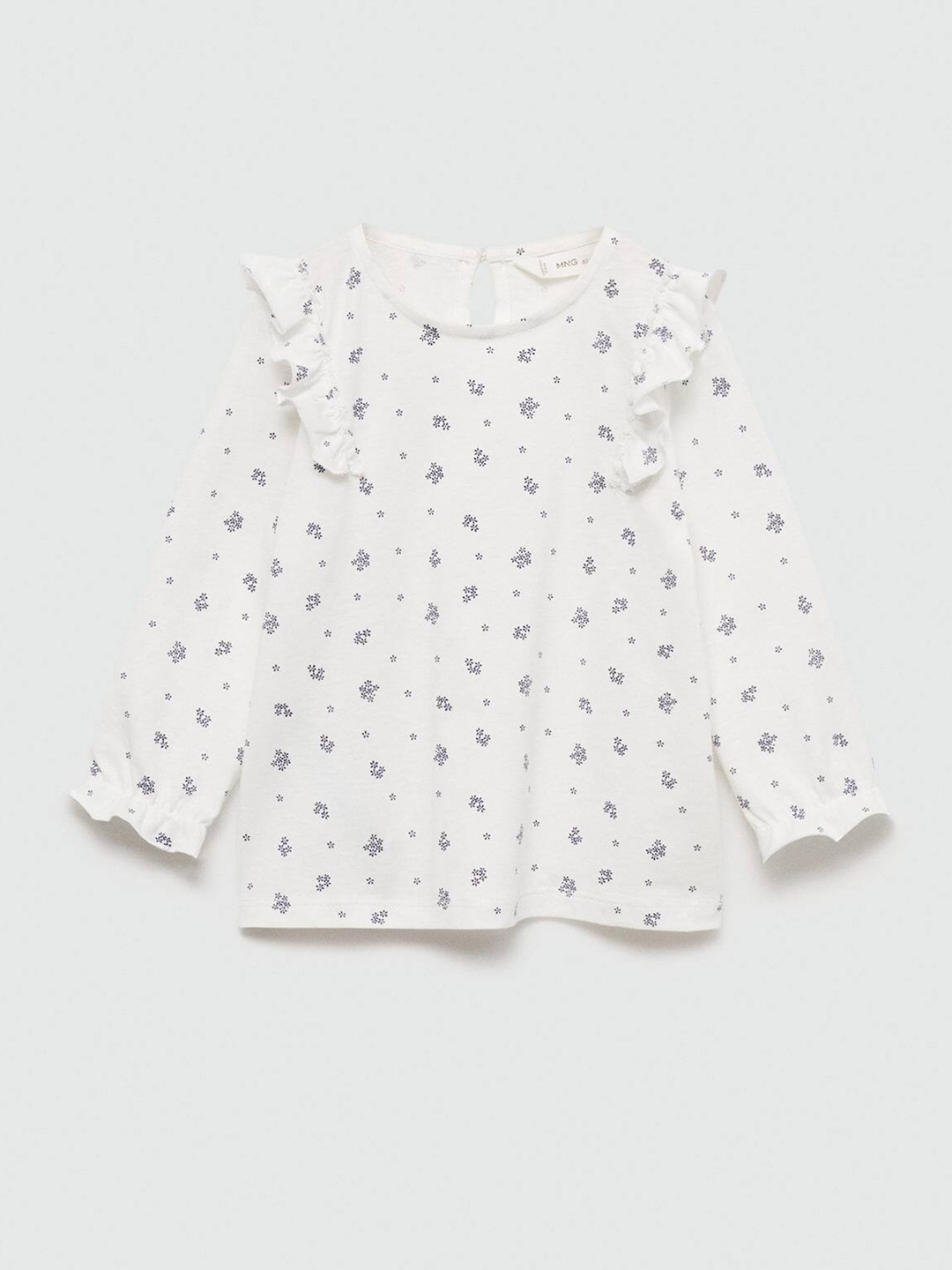 

Mango Kids Floral Print Puff Sleeve Cotton Top, White