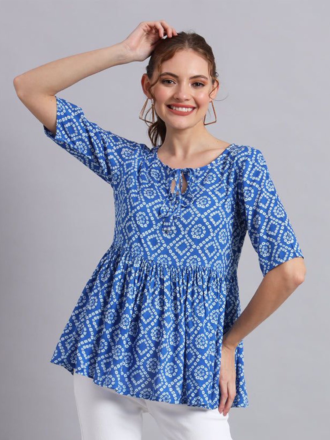 

KALINI Floral Print Cold-Shoulder Top, Blue