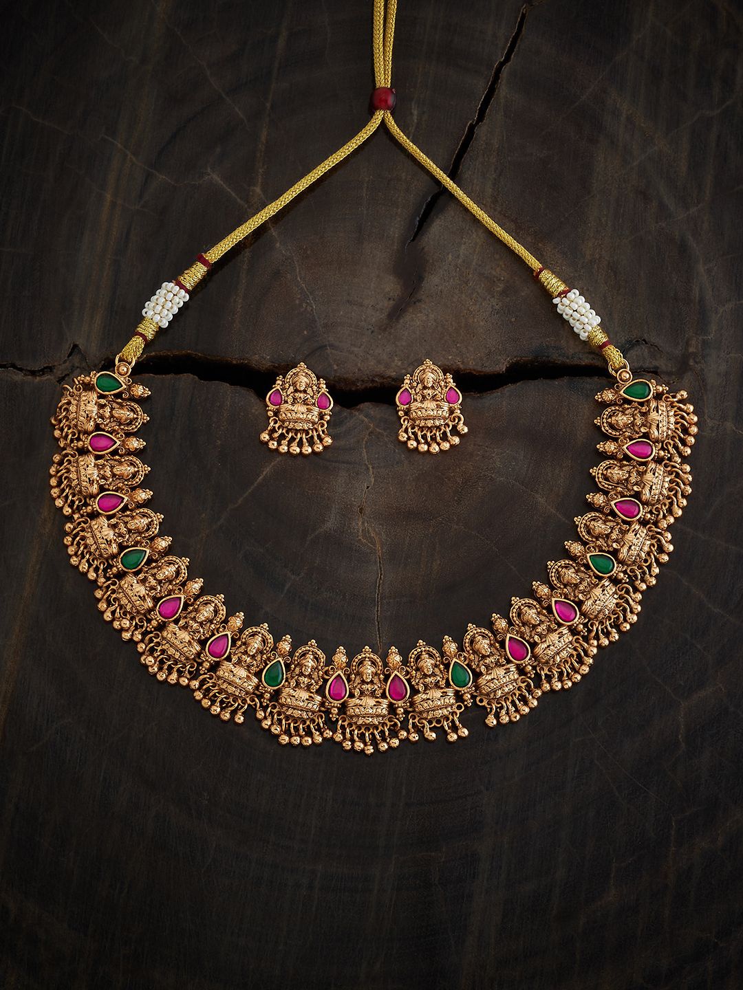 

Kushal's Fashion Jewellery Gold-Plated Stone Studded Antique Jewellery Set