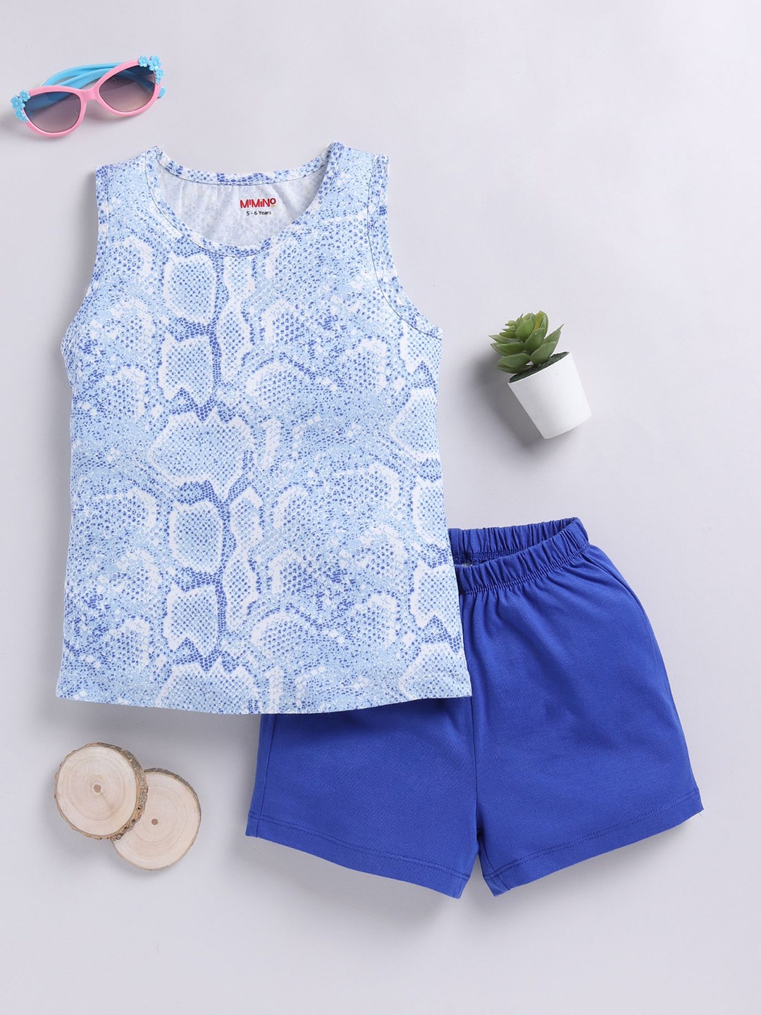 

MIMINO Girls Printed T-shirt with Shorts, Blue