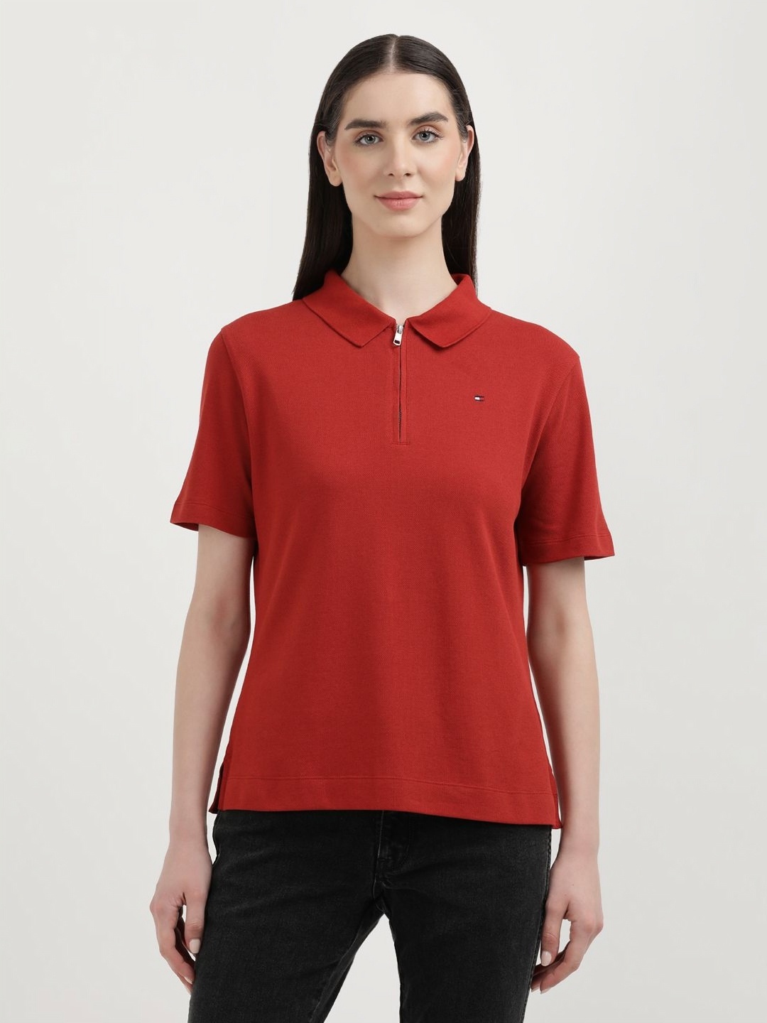 

Tommy Hilfiger Women Polo Collar Pockets T-shirt, Red