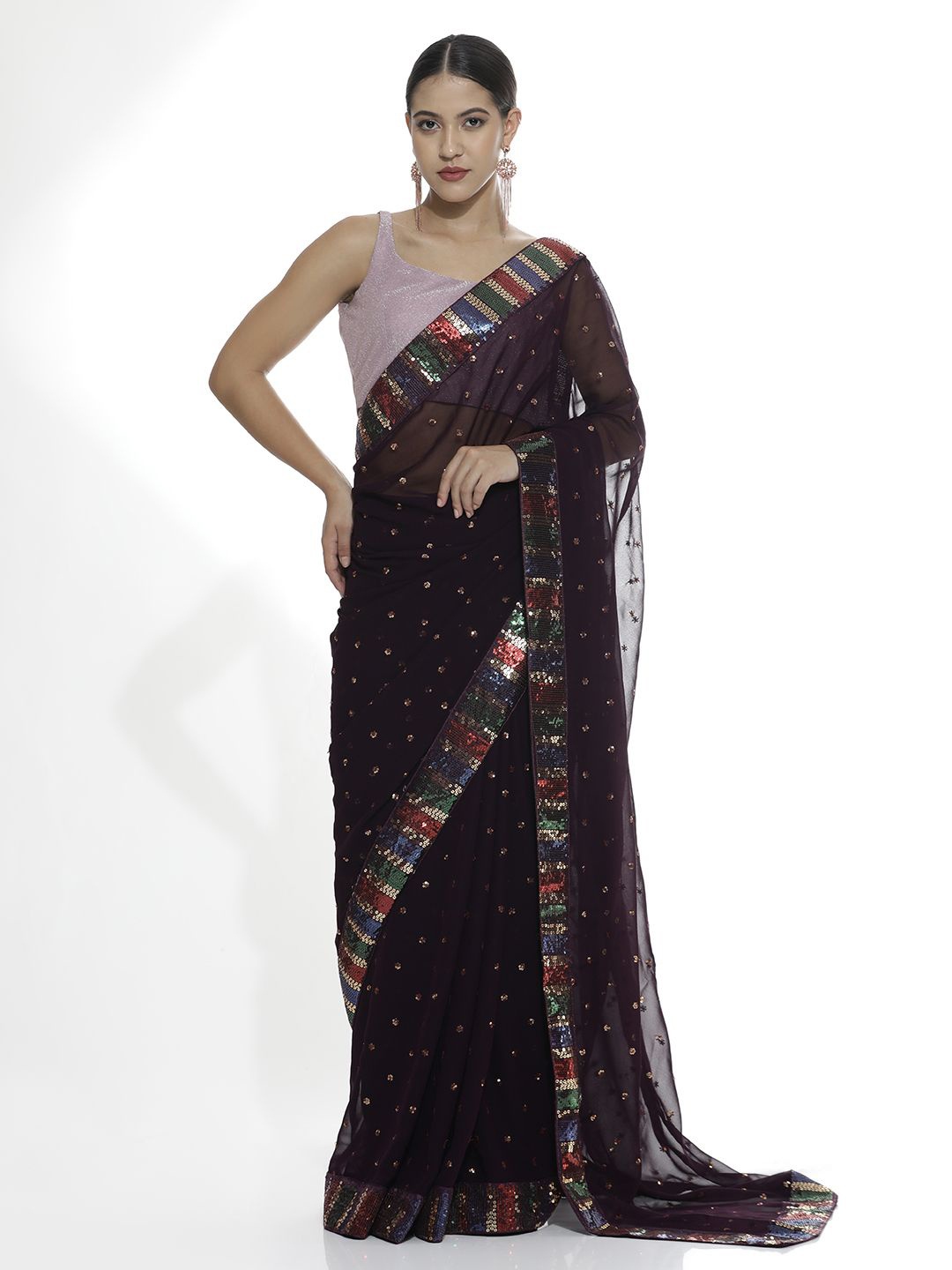 

Jaipur Kurti Embellished Sequinned Saree, Violet