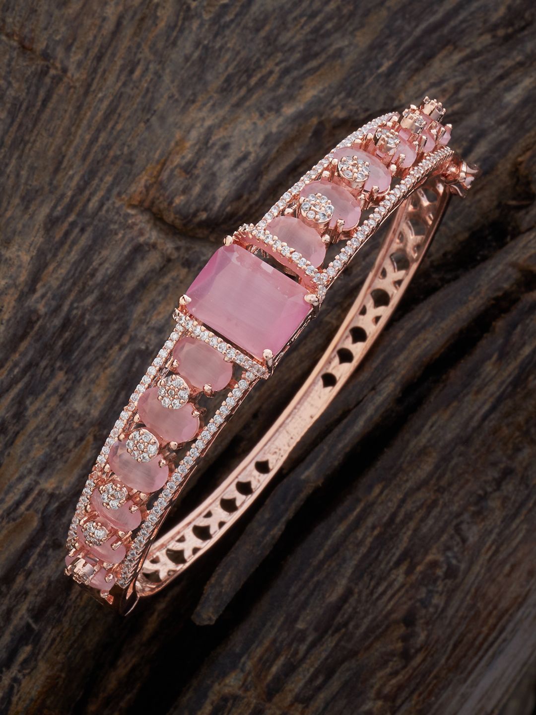 

Kushal's Fashion Jewellery Cubic Zirconia Rose Gold-Plated Bangle-Style Bracelet