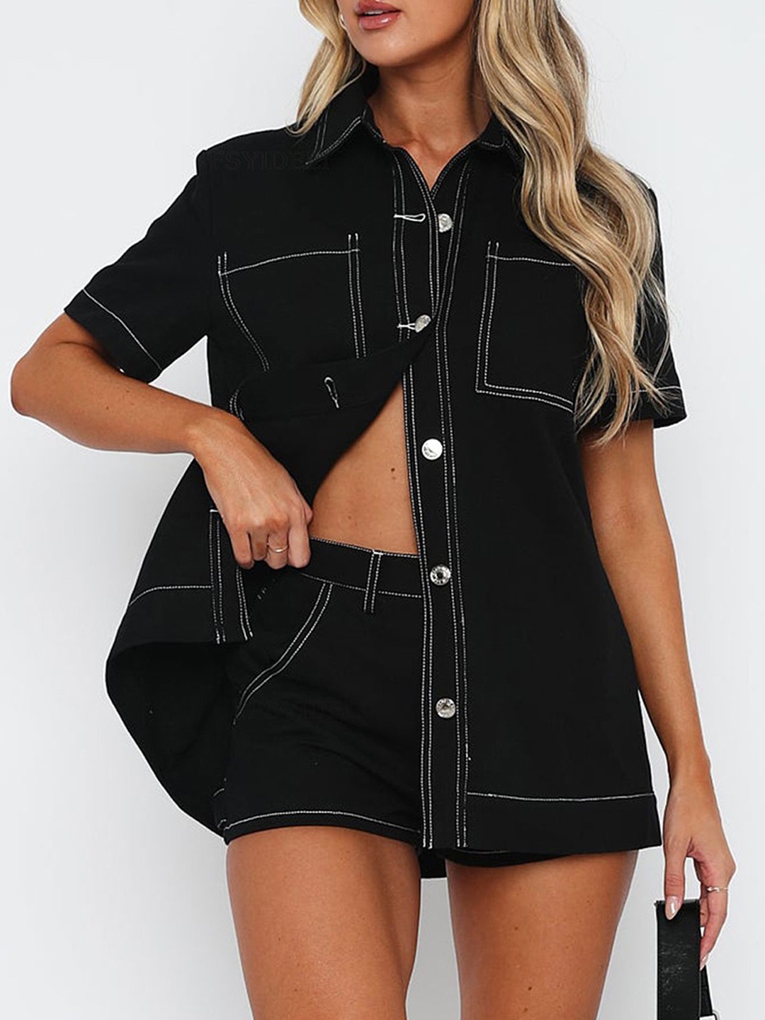 

LULU & SKY Shirt With Shorts Co-Ords, Black