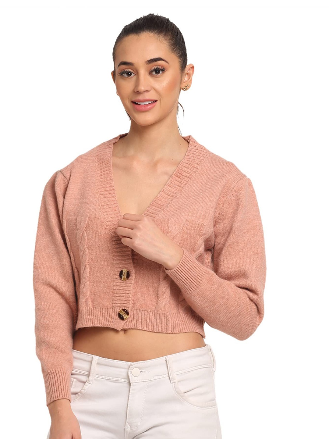 

Global Republic V-Neck Crop Cardigan, Pink