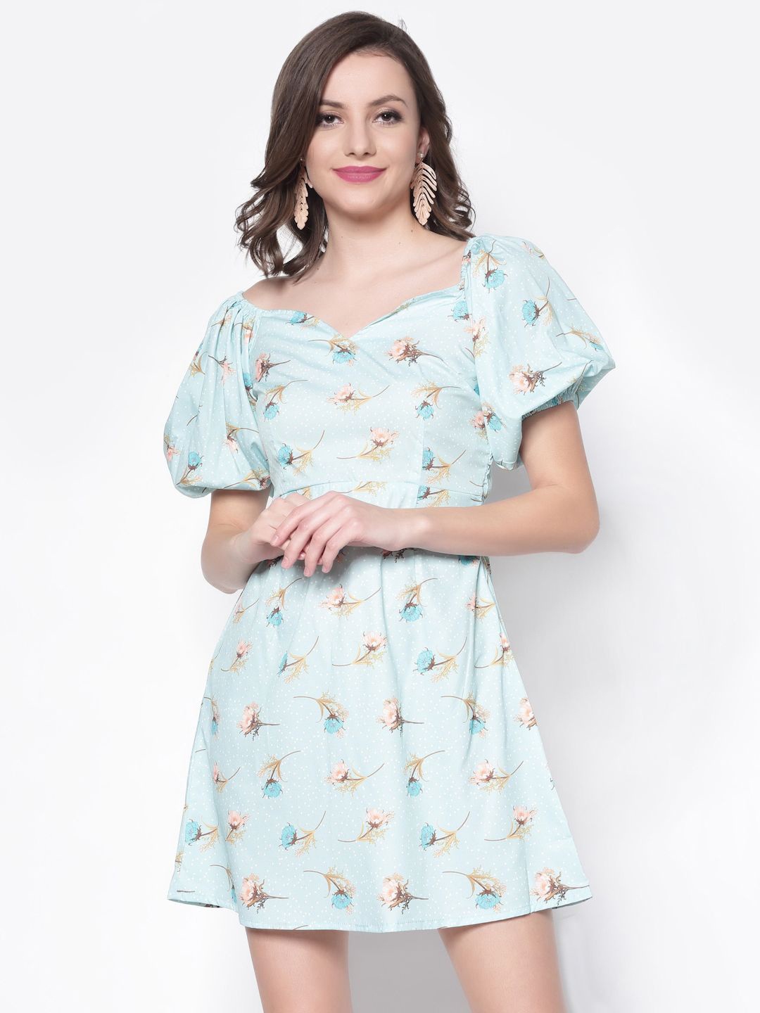

Sera Floral Printed Crepe A-Line Mini Dress, Blue