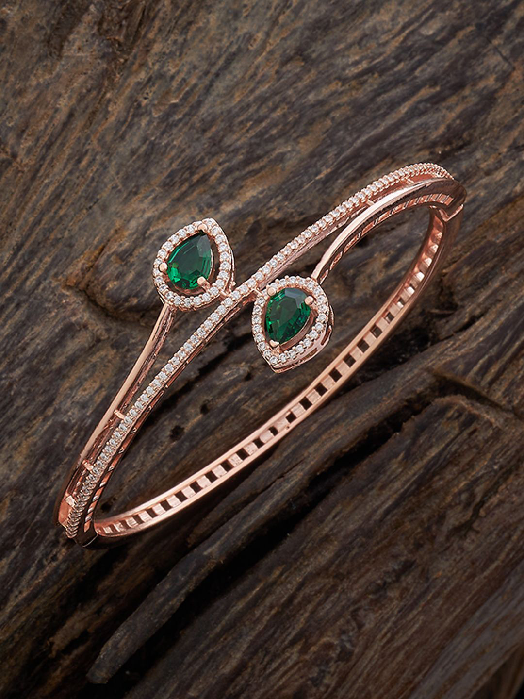 

Kushal's Fashion Jewellery Cubic Zirconia Rose Gold-Plated Kada Bracelet