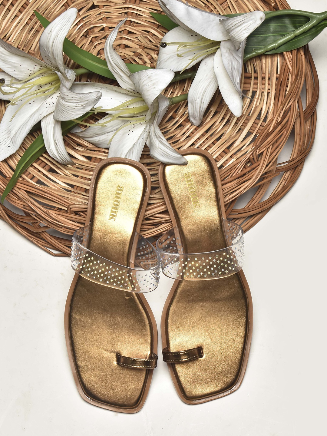 

Anouk Women Embellished One Toe Flats, Gold
