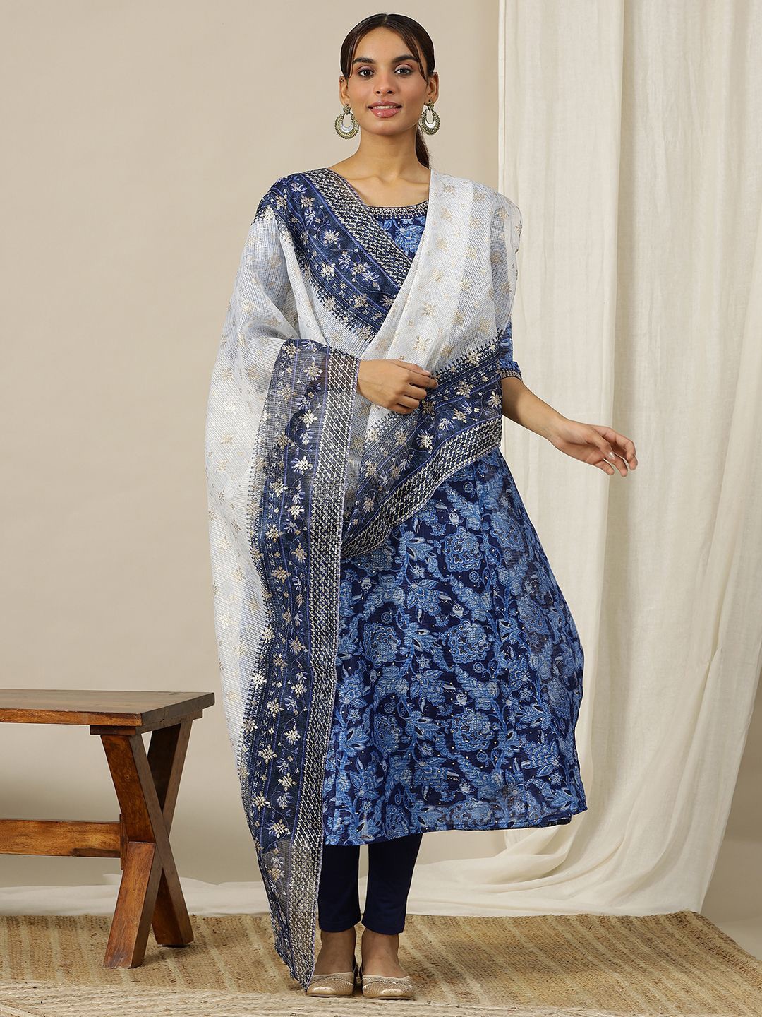 

AURELIA Printed Dupatta, Blue