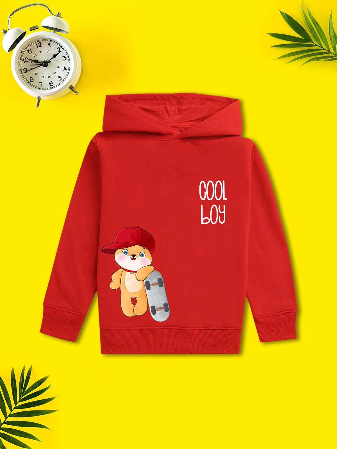 

NUSYL Boys Printed Hooded Sweatshirt, Red