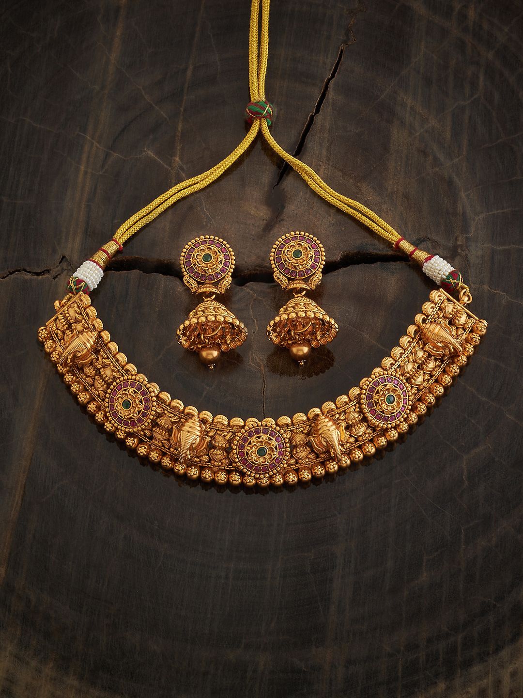 

Kushal's Fashion Jewellery Gold Plated Stone-Studded & Beaded Antique Jewellery Set