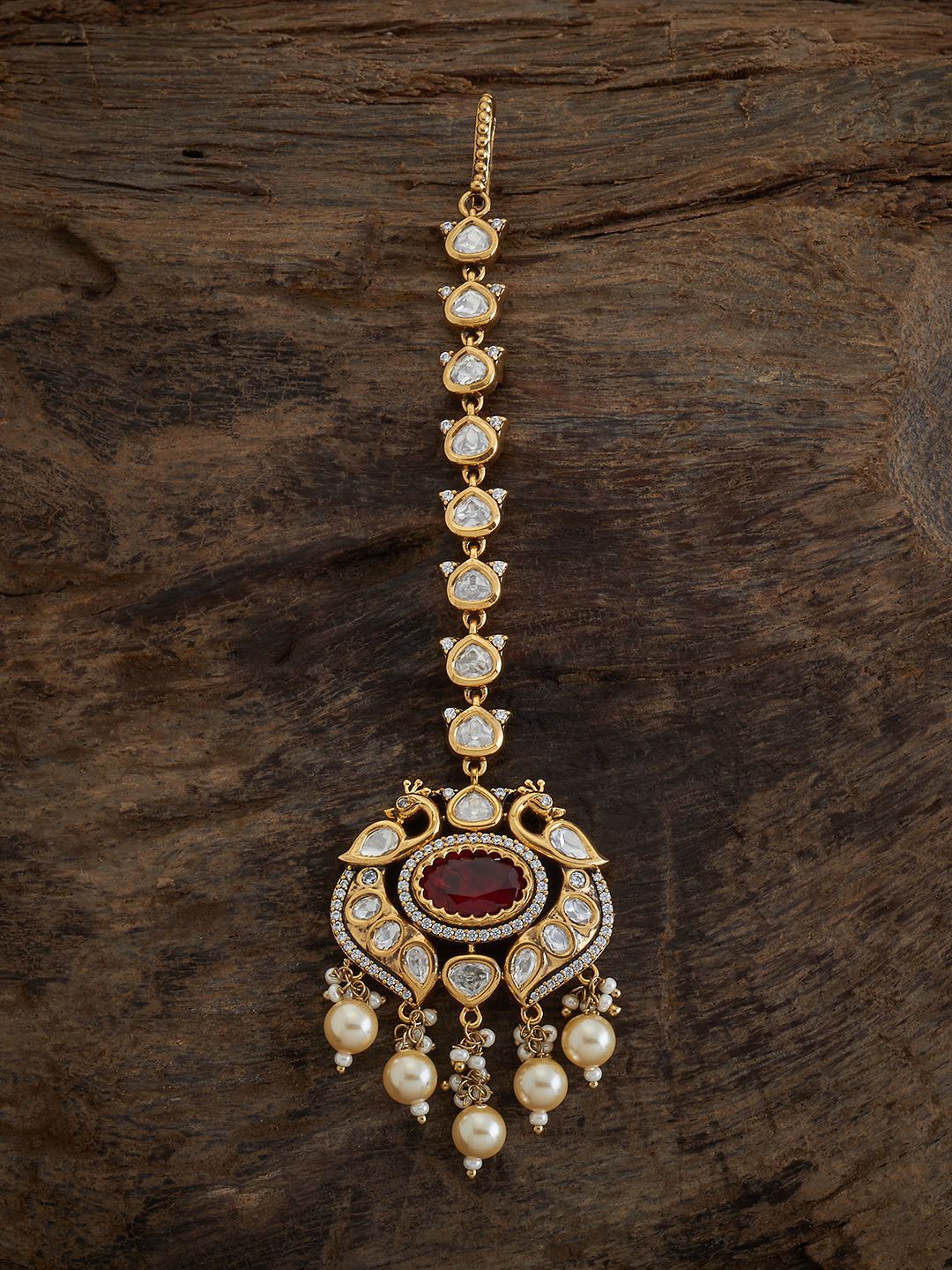 

Kushal's Fashion Jewellery Kundan Studded Maang Tikka Head Jewellery, Gold