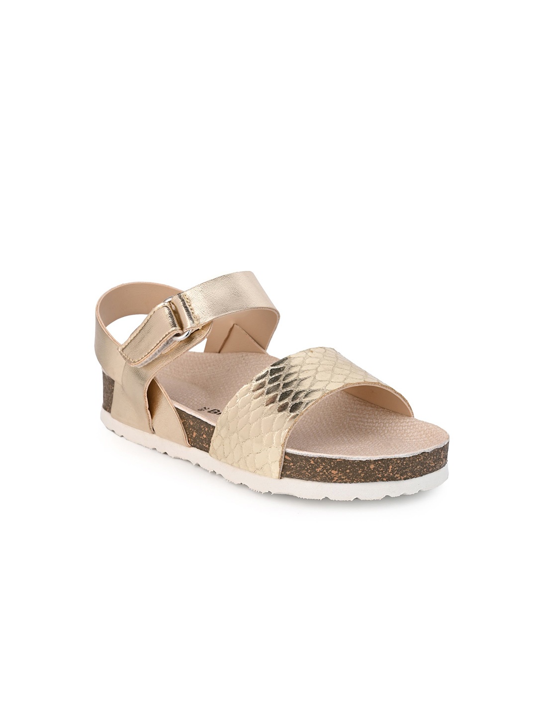 

BRISKERS Girls Textured Open Toe Flats With Buckle, Peach