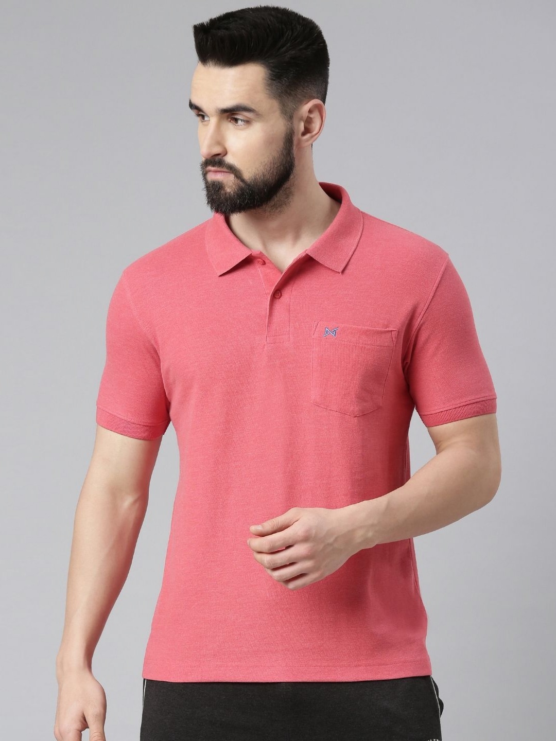 

Force NXT Men Solid Polo Collar Cotton T-Shirt, Pink