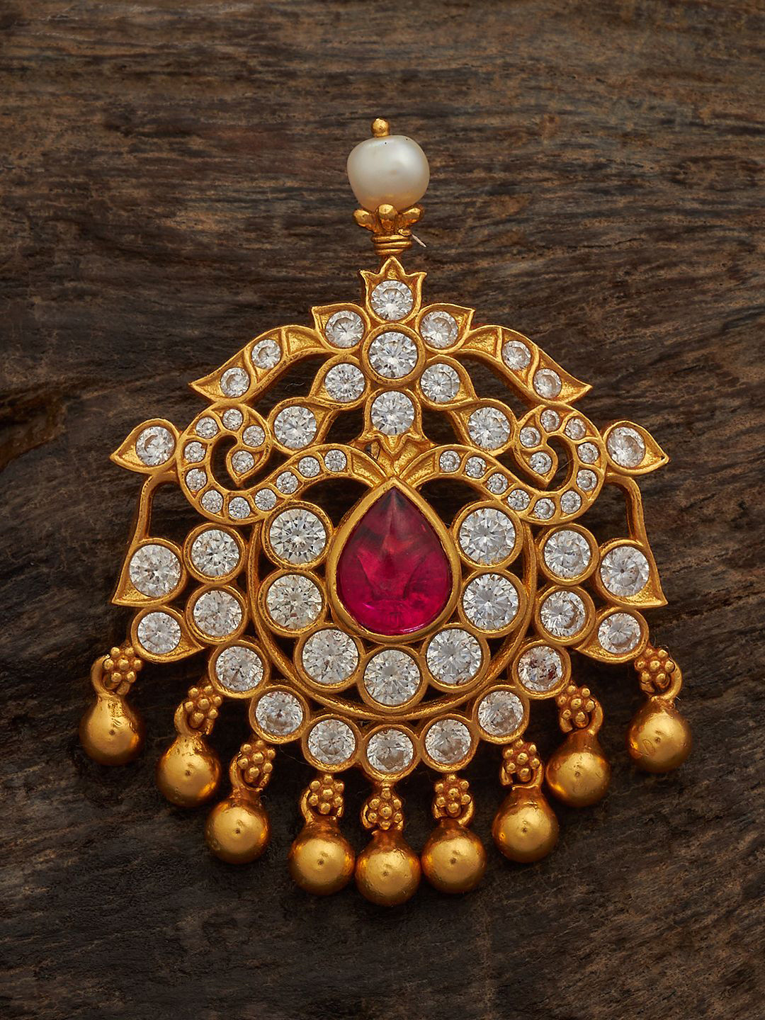 

Kushal's Fashion Jewellery Gold Plated 92.5 Pure Silver Artificial Stones Temple Pendant
