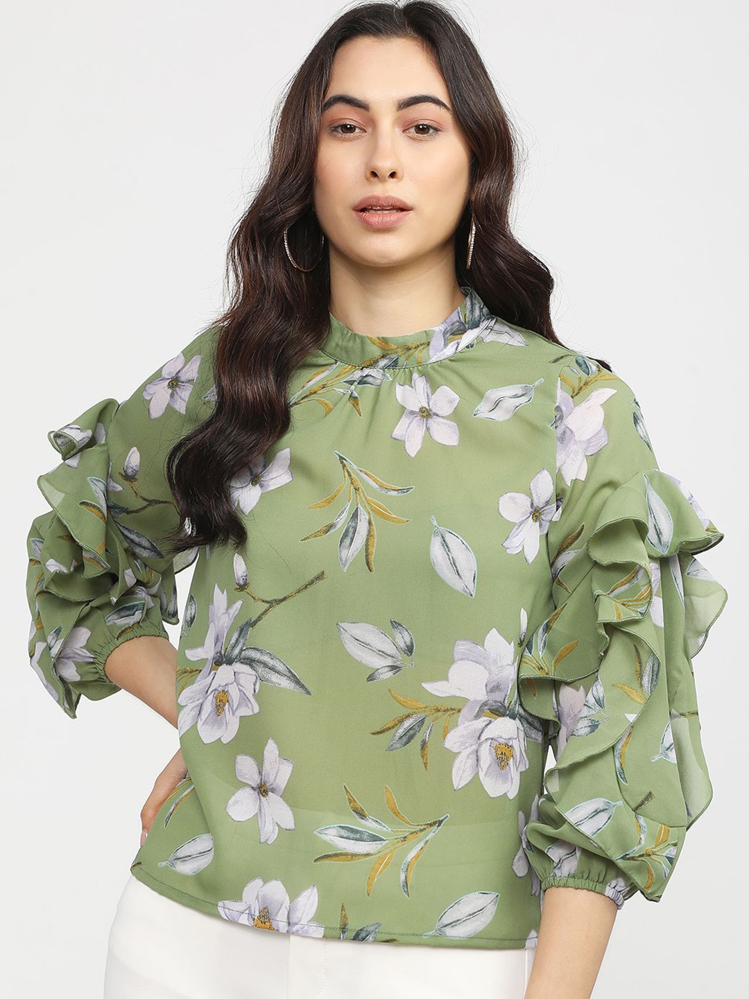 

Tokyo Talkies Floral Print Puff Sleeve Top, Green