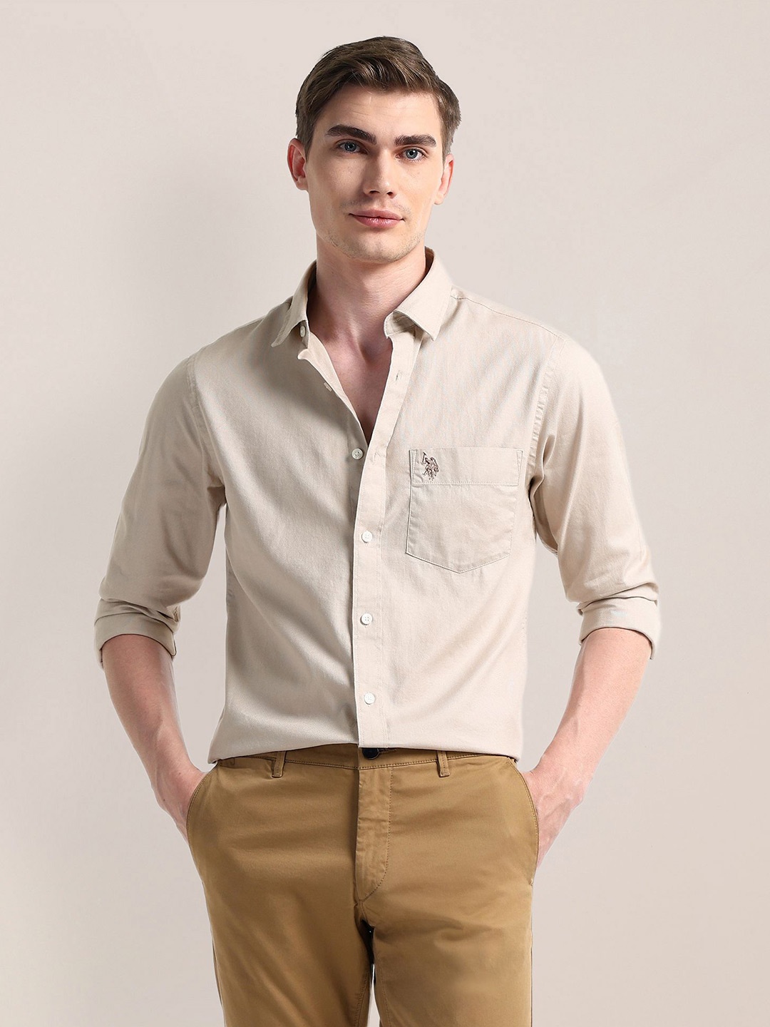 

U.S. Polo Assn. Men Classic Opaque Casual Shirt, Beige