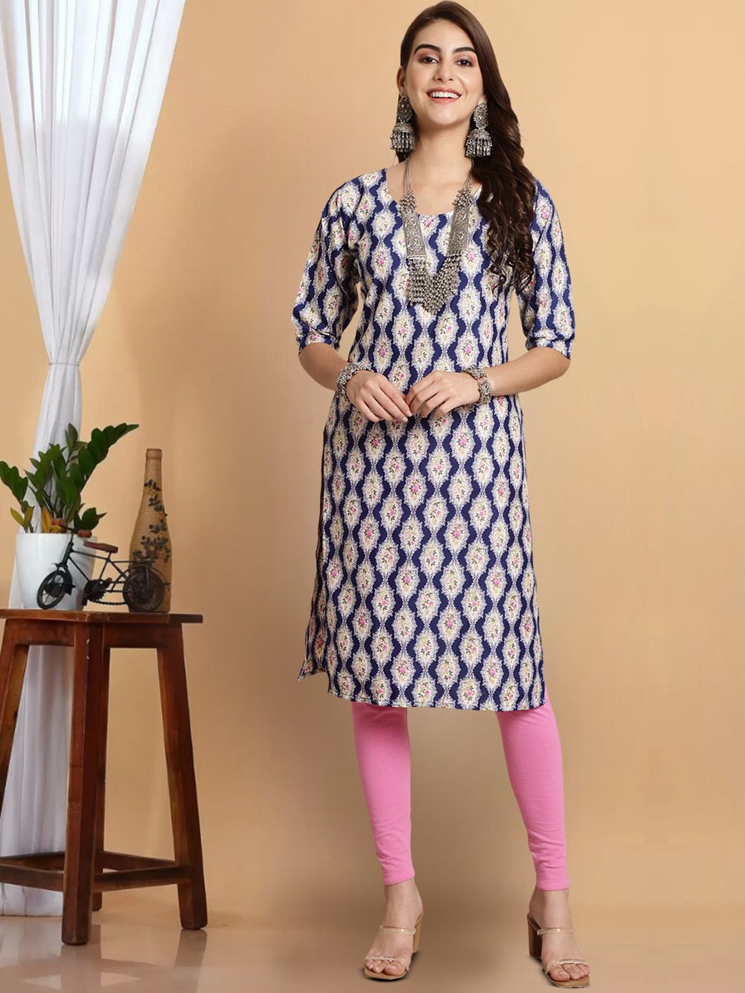 

7Threads Women Dyed Flared Sleeves Floral Crepe Anarkali Kurta, Multi