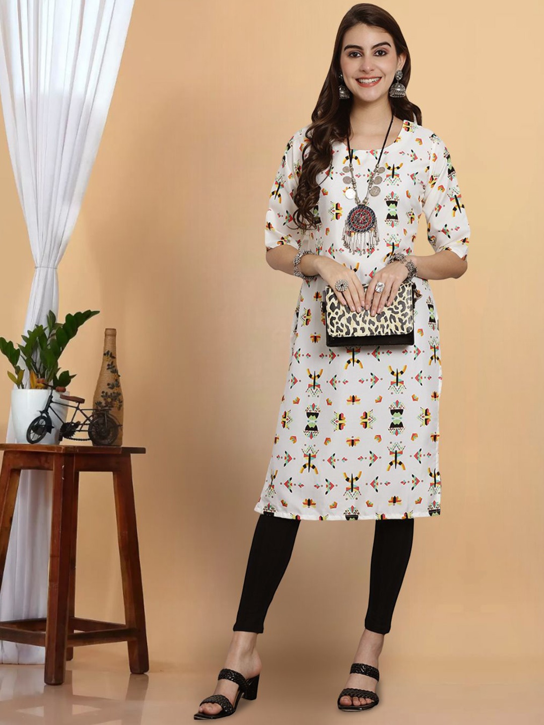 

7Threads Women Flared Sleeves Thread Work Floral Crepe Anarkali Kurta, Multi