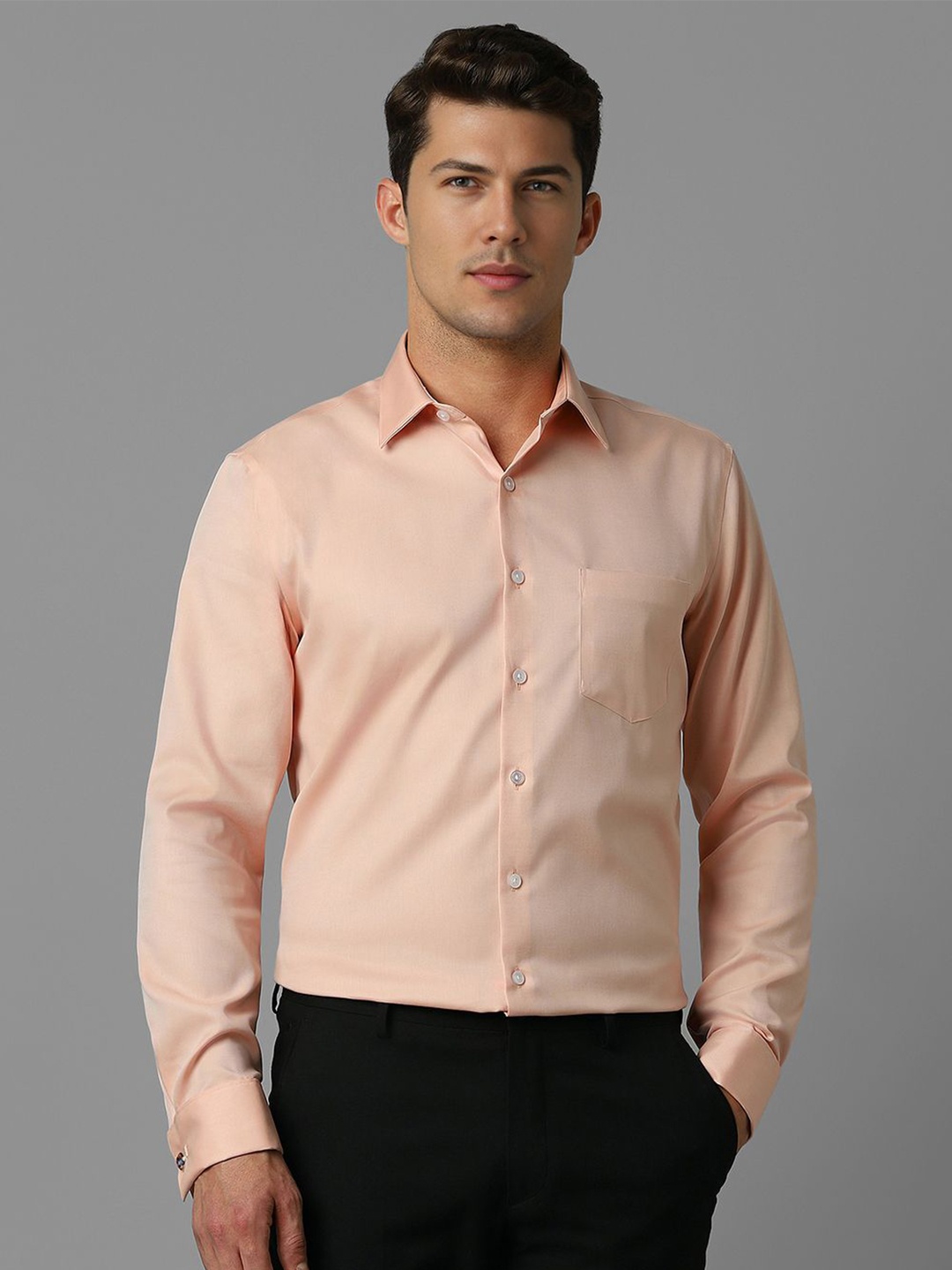 

Louis Philippe Men Slim Fit Opaque Formal Shirt, Peach