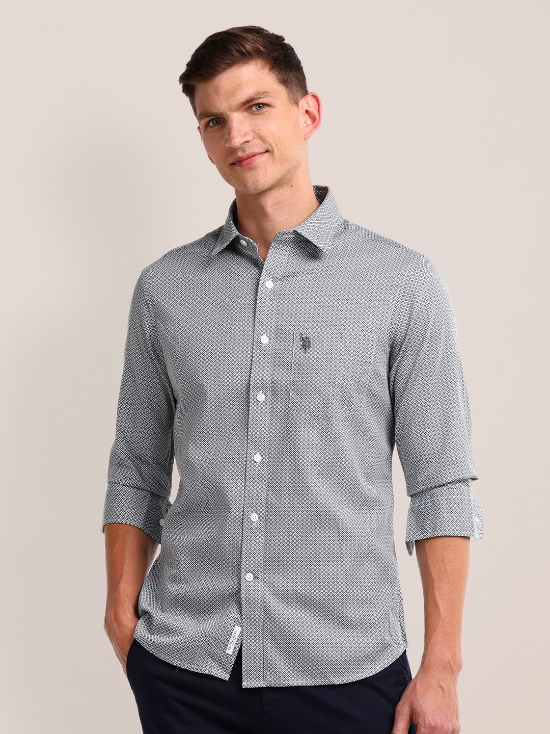 

U.S. Polo Assn. Men Classic Opaque Striped Casual Shirt, Grey