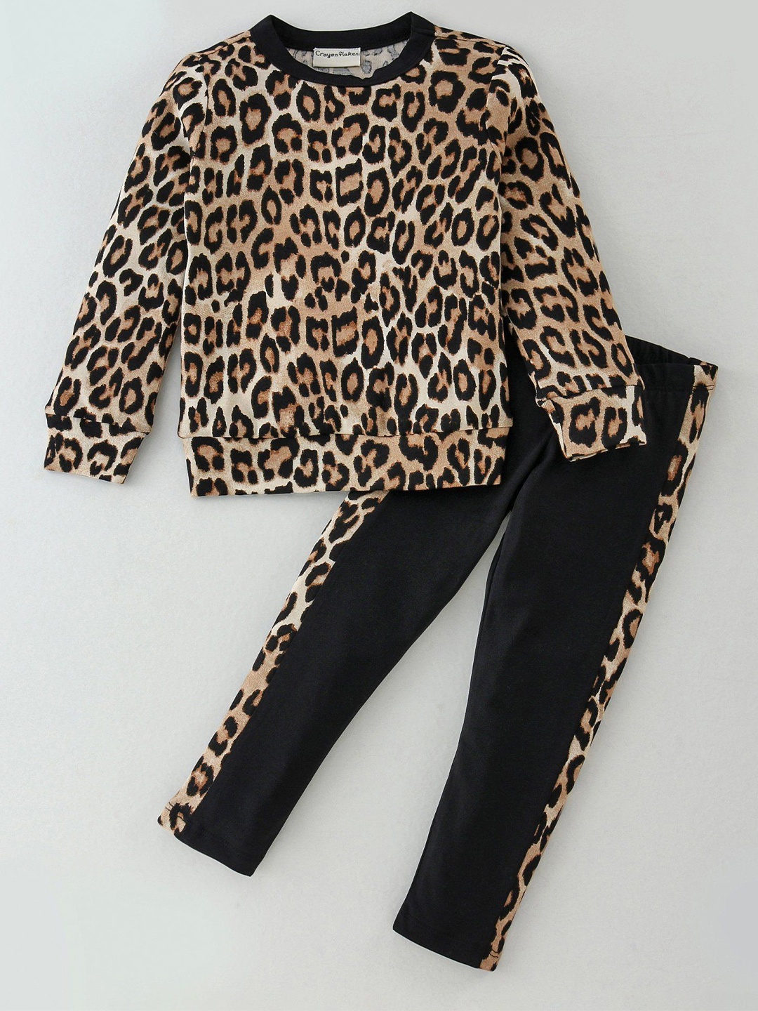

CrayonFlakes Girls Printed Trousers, Brown