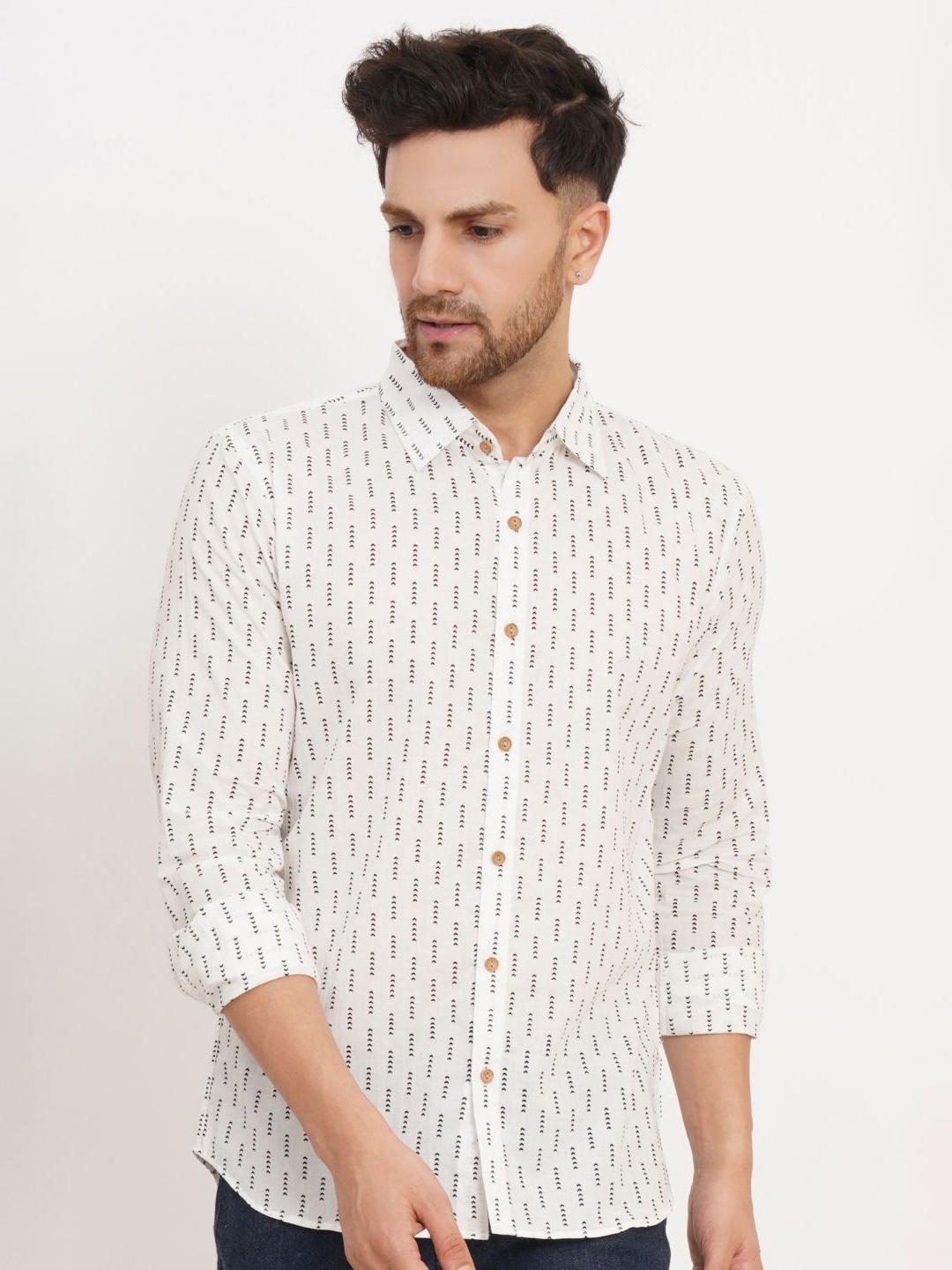 

KALINI Men Classic Opaque Printed Casual Shirt, White