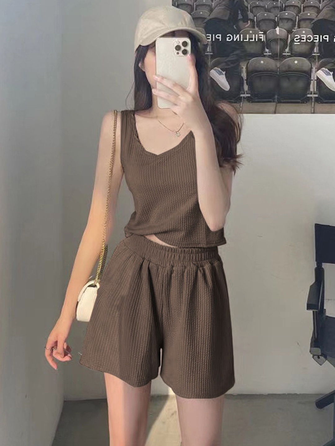 

LULU & SKY Ribbed Sleeveless Crop Top & Shorts Co-Ords, Coffee brown