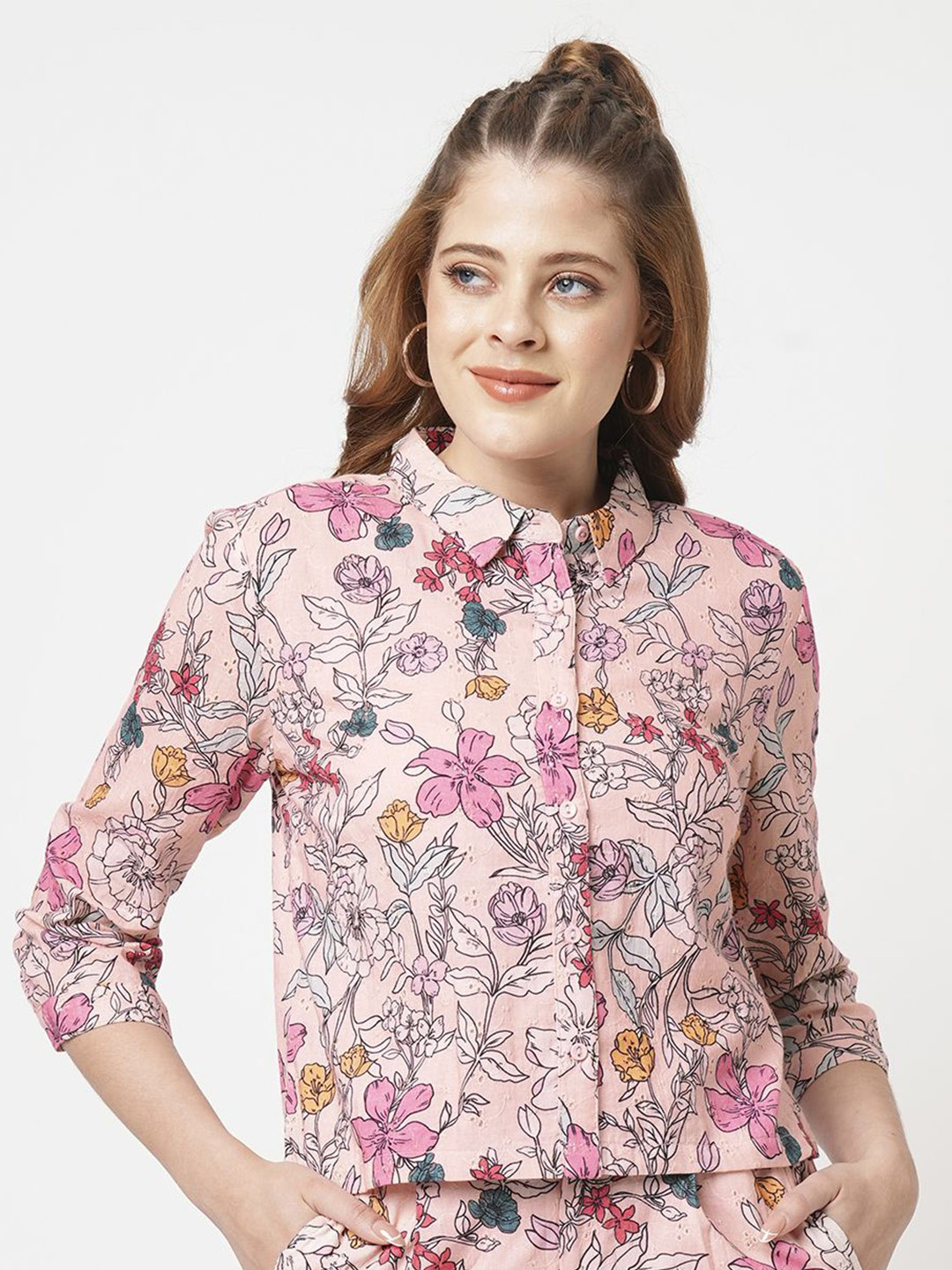 

Kraus Jeans Women Slim Fit Floral Opaque Printed Casual Shirt, Pink
