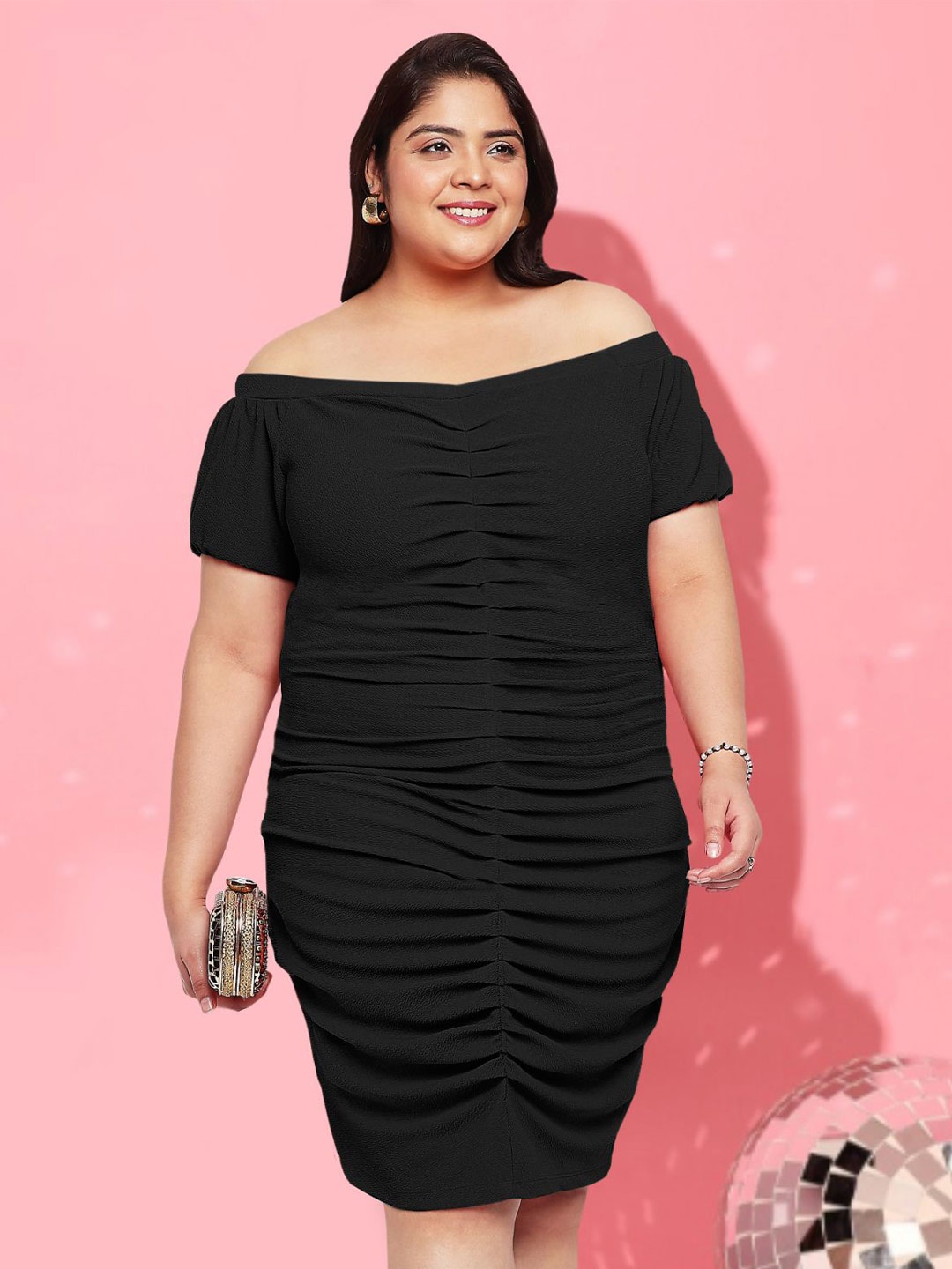 

wild U Women Off-Shoulder Puff Sleeves Bodycon Dress, Black