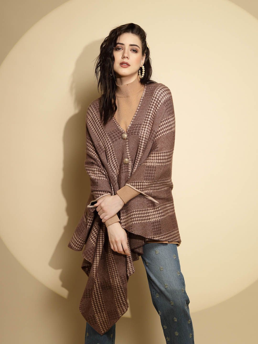 

Global Republic Women Checked Shrug, Brown