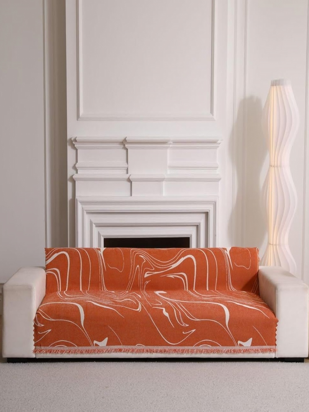 

HomeCloud Orange & White Abstract Self Design 3 Seater Cotton Reversible Sofa Cover