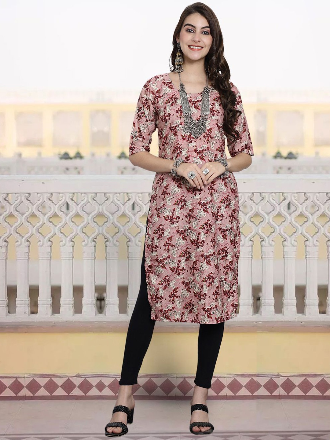 

7Threads Women Floral Printed Sequinned Floral Crepe Anarkali Kurta, Multi