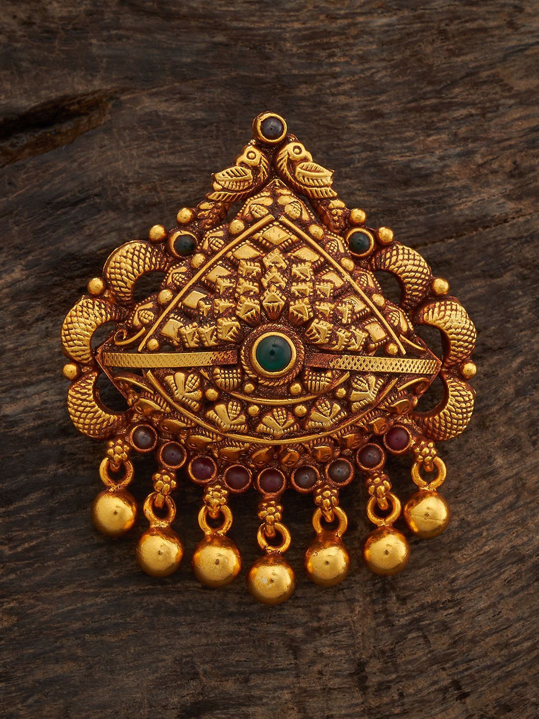 

Kushal's Fashion Jewellery 92.5 Pure Silver Gold-Plated Stones Studded Temple Pendant