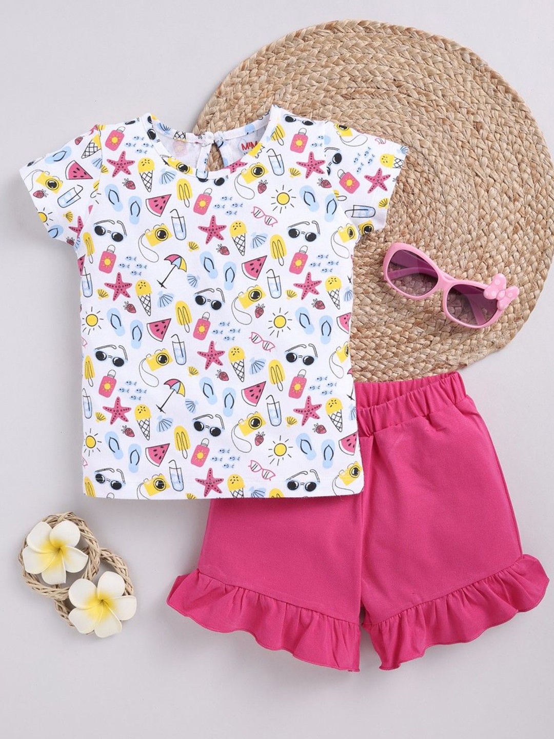 

MIMINO Girls Printed Top with Shorts, Pink
