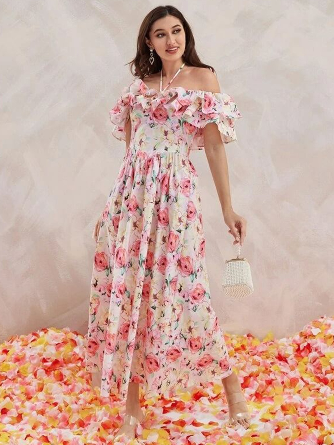 

Stylecast X Slyck Floral Printed A-Line Maxi Dress, Pink
