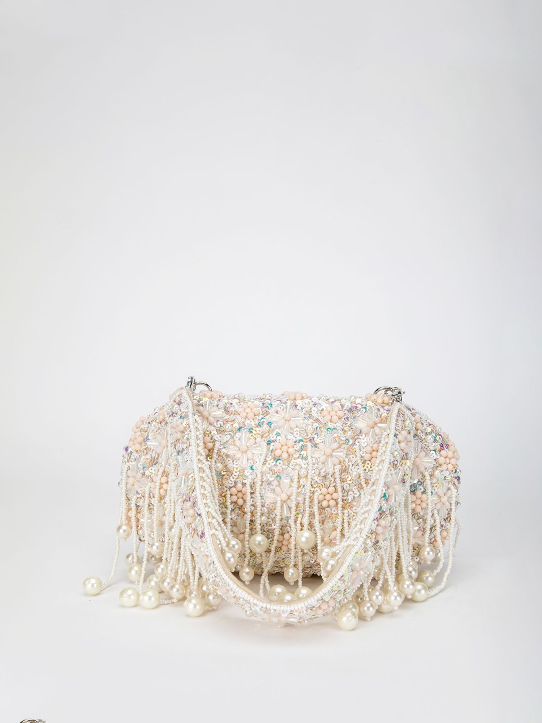 

EENA Embroidered Box Clutch, Beige